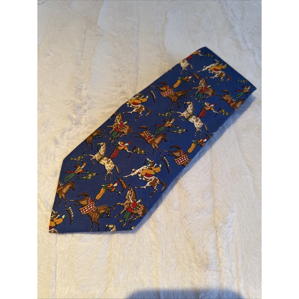 Salvatore Ferragamo Equestrian Acrobatics Print 100% Silk Tie Old Money